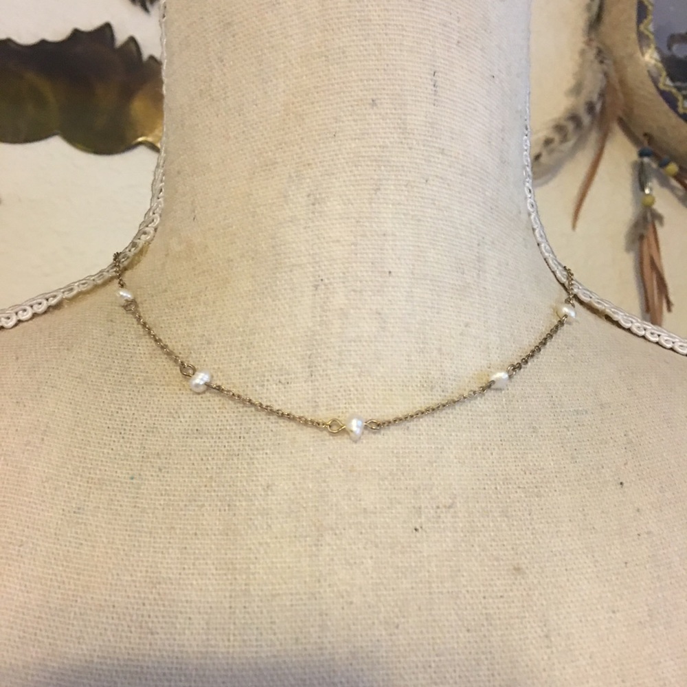 Lulu’s faux pearl accented gold chain necklace